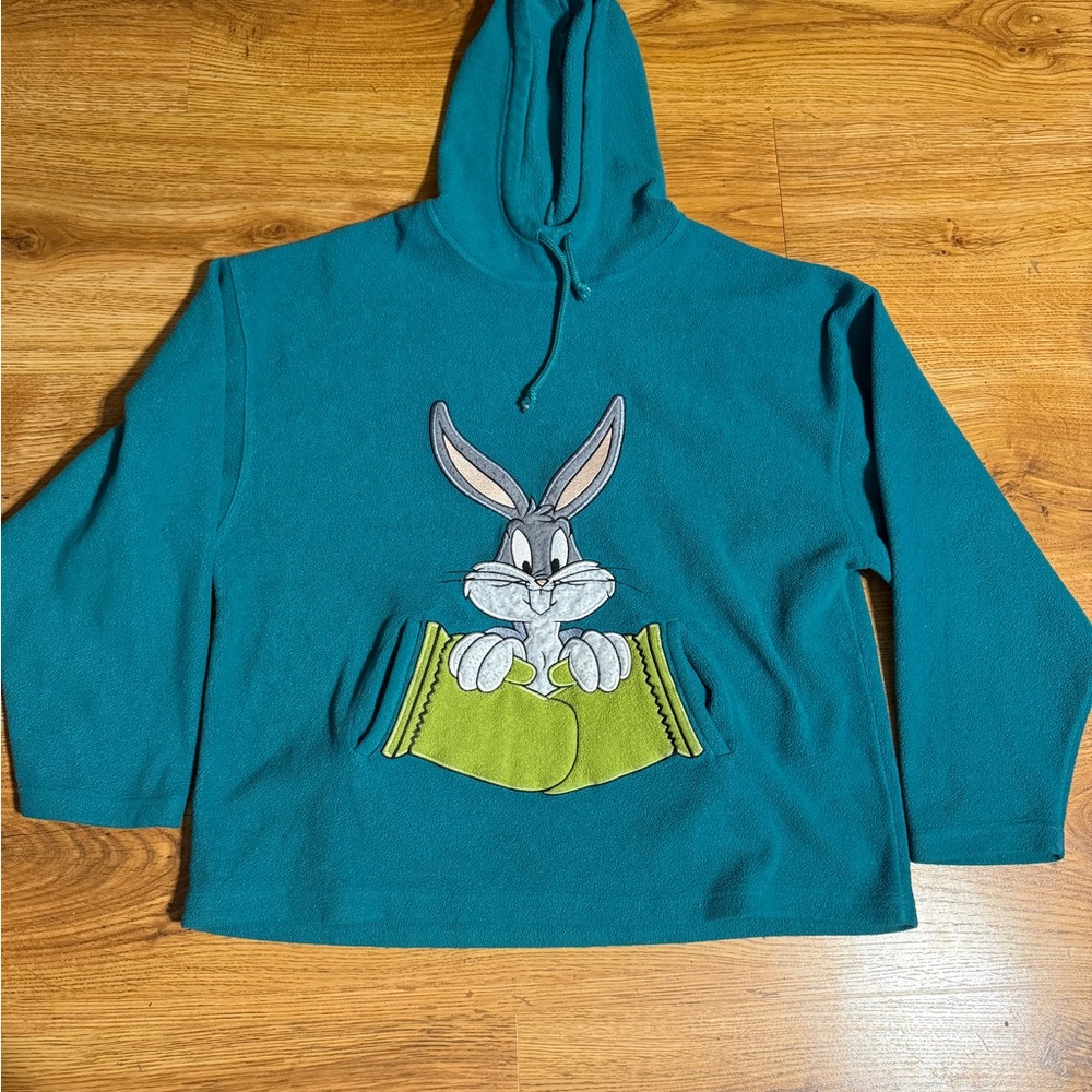 Vintage 1997 Bugs Bunny Hoodie Fleece Green Warner Bros. Women’s XL Looney Tunes